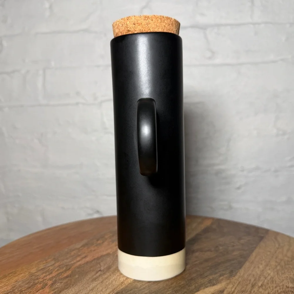 Crate & Barrel Shaillee Matte Black Ceramic Cruet Vase with Cork Lid